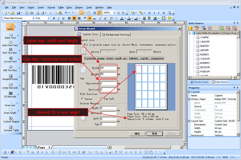 How to print multiple barcodes with variable data, Around 25 in one page, around 25 in one page